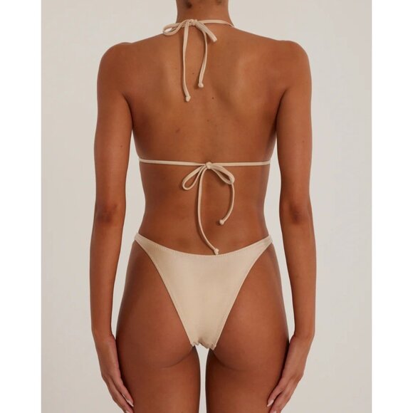 SAME Los Angeles Swim Bikini Set 2Pc Triangke Top High Weist Bottom Beige SZ M - Picture 2 of 9